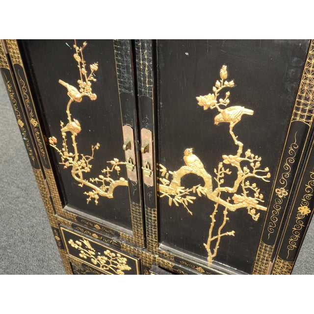 Vintage Oriental Chinese Chinoiserie Black Lacquer Cabinet W Drawers 2of2 For Sale - Image 17 of 18