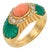 Cartier French Diamond Coral Chrysoprase 18k Yellow Gold Ring, Size 6.5 For Sale