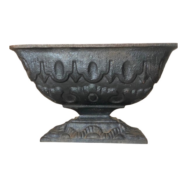 Antique Ornate Heavy Art Deco Cast Iron Rectangular Footed Planter Pot Black For Sale