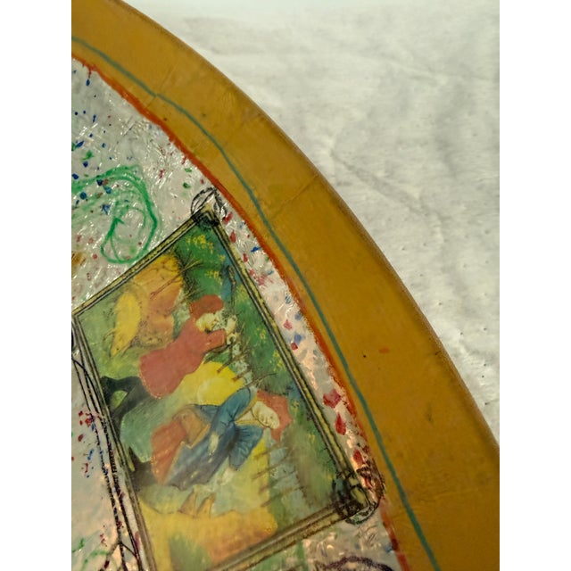 Green Hand Blown Glass Plate of Medieval Scenes + Stand For Sale - Image 8 of 12