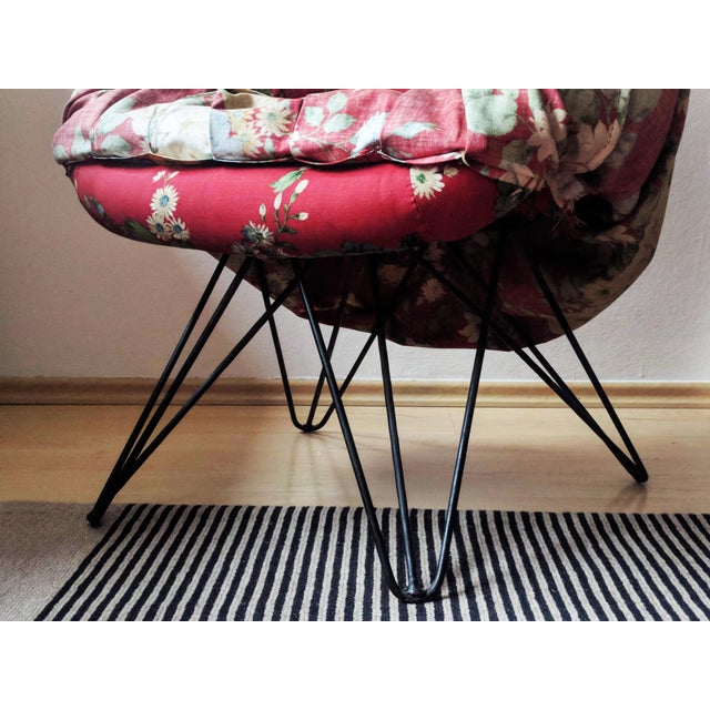 Rattan & Iron Skirted Chair with Hairpin Legs, 1960s For Sale - Image 9 of 12