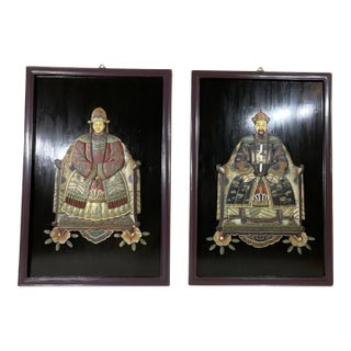 Pair of Large Chinese Carved Hardstone Emperor & Empress Portraits For Sale