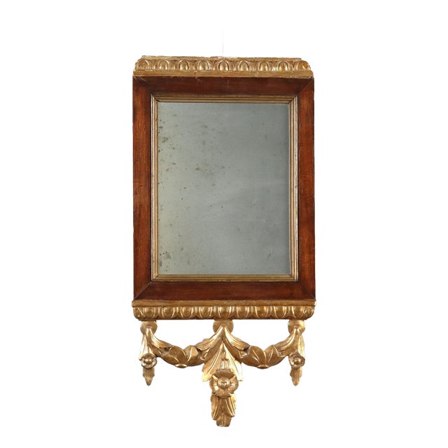 Walnut Mirror with Gilded Carvings, Italy, 19th Century For Sale
