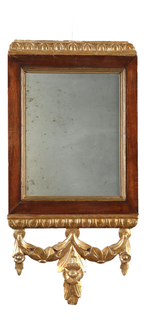 Walnut Mirror with Gilded Carvings, Italy, 19th Century