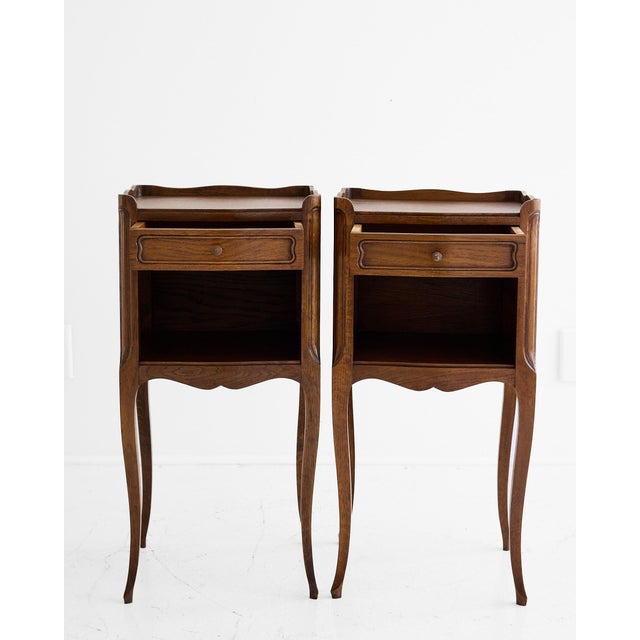 Pair of French Louis XV Style Oak Bedside Tables With Gallery Top For Sale - Image 11 of 18