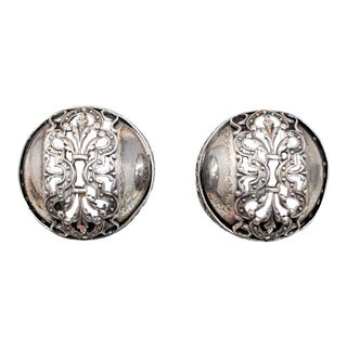 Vintage 1950s Signed Napier Round Domed Silvertone Filigree Clip Earrings-2 Pieces For Sale