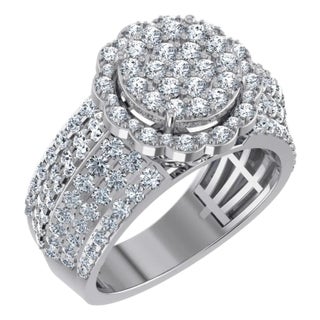 10K White Gold Round Diamond Floral Sz 7 Head Ladies Ring 2 Cttw, Size 7 For Sale
