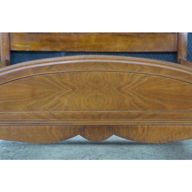 Vintage Federal Sheraton Revival 4 Post Matchbook Walnut Full Size Bed Frame For Sale - Image 10 of 18