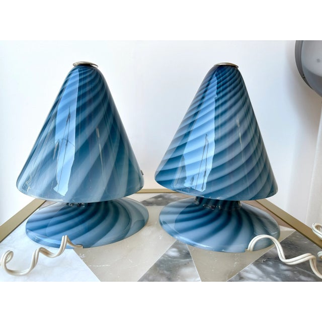 Pair of Blue Spiral Murano Glass Lamps by La Murrina, Italy, 1970s For Sale - Image 11 of 12