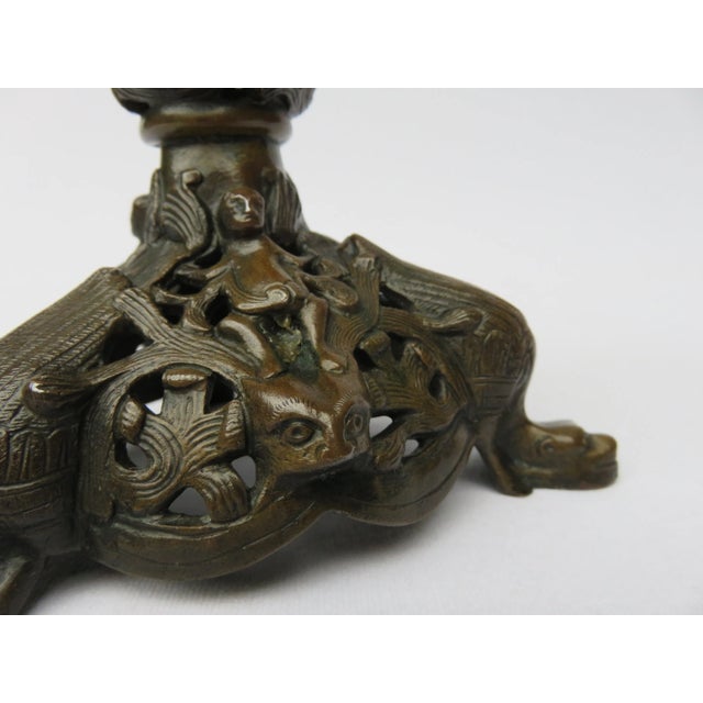 Metal Antique Bronze Candlesticks, Set of 2 For Sale - Image 7 of 14