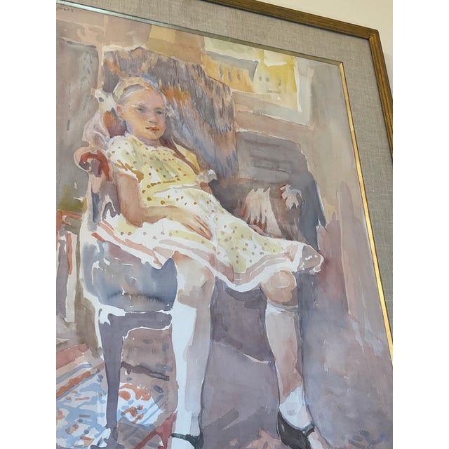 1970s Impressionist Original Watercolor Savannah Art Myrtle Jones Slouching Girl Gilded Frame For Sale - Image 9 of 14