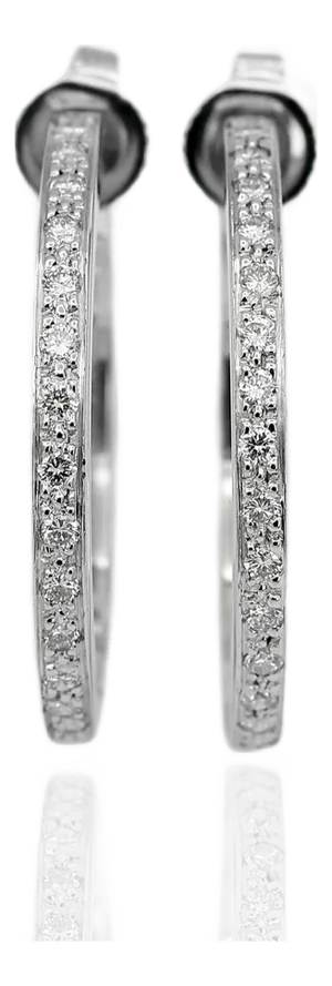 18k(750) Solid White Gold Natural Diamond Hoop Earrings, A Pair