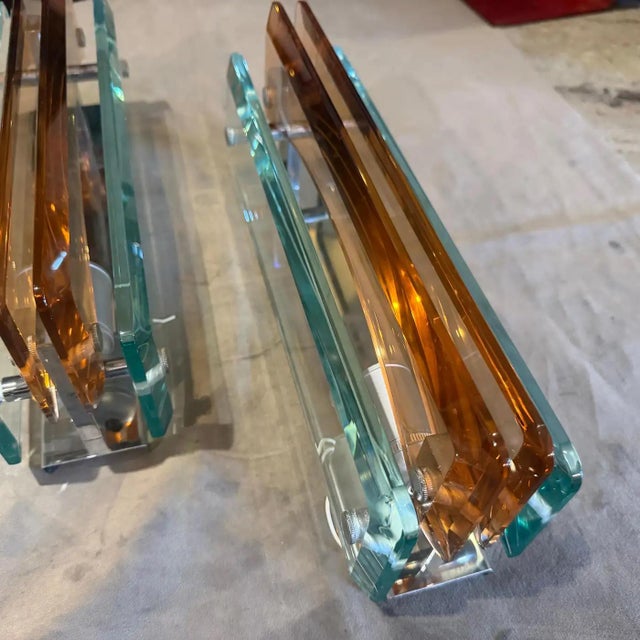 Two 1960s Space Age Thick Glass and Chrome Wall Sconces by Lupi Cristal Luxor For Sale - Image 14 of 14