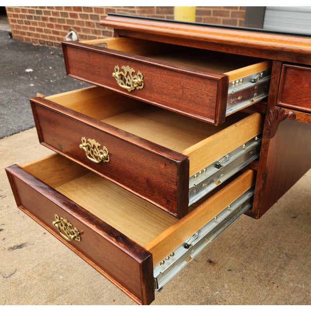 Chippendale Chippendale-Style Executive Desk With Carved Ball-and-Claw Feet and Glass-Protected Top For Sale - Image 3 of 12