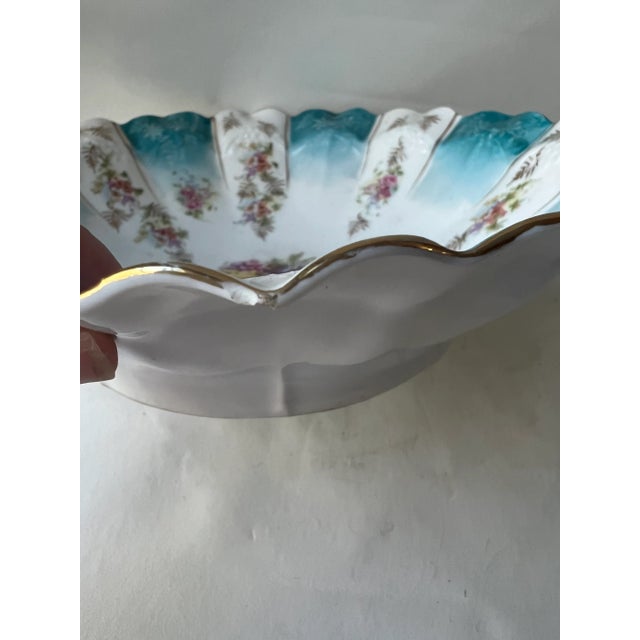 Vintage Mid 20th Century Germany Serving Bowl Blue Gold Floral Germany Hand Painted For Sale - Image 11 of 13