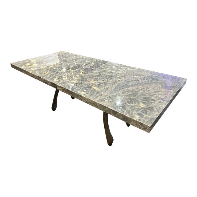 Gray Marble Table With Led Light Underneath For Sale