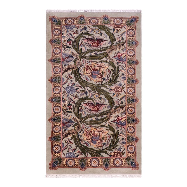 Shabby Chic Floral 1990's Pak-Persian Green/Green Wool Rug - 2'2'' X 4'1'' For Sale