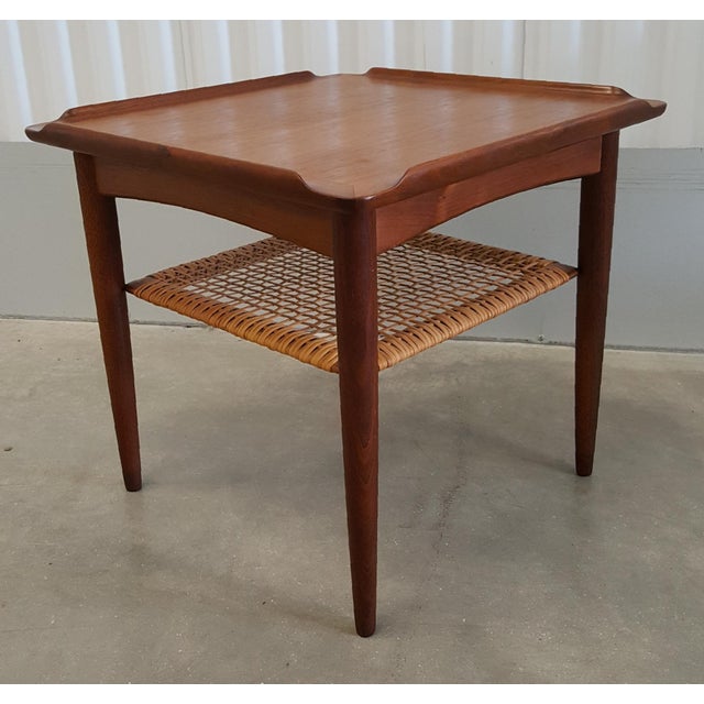 1960s Danish Modern Selig Teak Rattan Side Table Chairish
