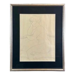 1950s Joseph Hirsch Signed Seated Nude Pen and Ink Drawing For Sale