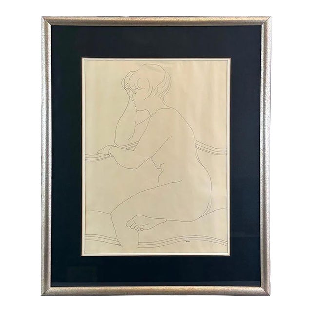 1950s Joseph Hirsch Signed Seated Nude Pen and Ink Drawing For Sale