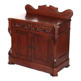 Antique Carved Walnut 2-Door 2-Drawer Washstand With Backsplash Circa 1900 For Sale