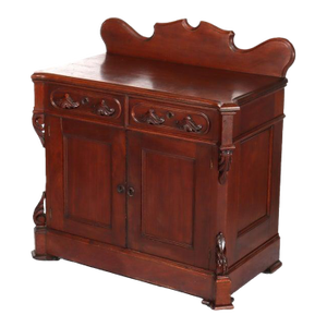 Antique Carved Walnut 2-Door 2-Drawer Washstand With Backsplash Circa 1900