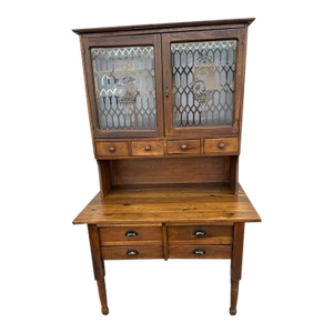 Antique Early American Primitive Style Solid Wood Belly Step Back Cupboard