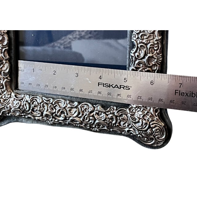 1980s Rococo Revival Silverplated Picture Frame With Floral Scrollwork and Crest Cartouche 10.75" × 8.5" for 5" × 7" Image For Sale - Image 12 of 13