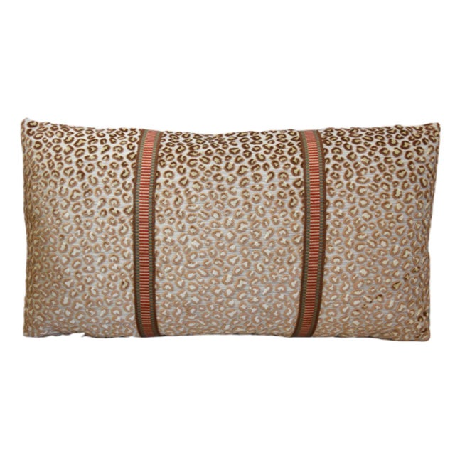 Custom-tailored designer pillow in Colfax and Fowler, "Wild Russet", cut velvet fabric. Tan cotton velvet back. Knife...