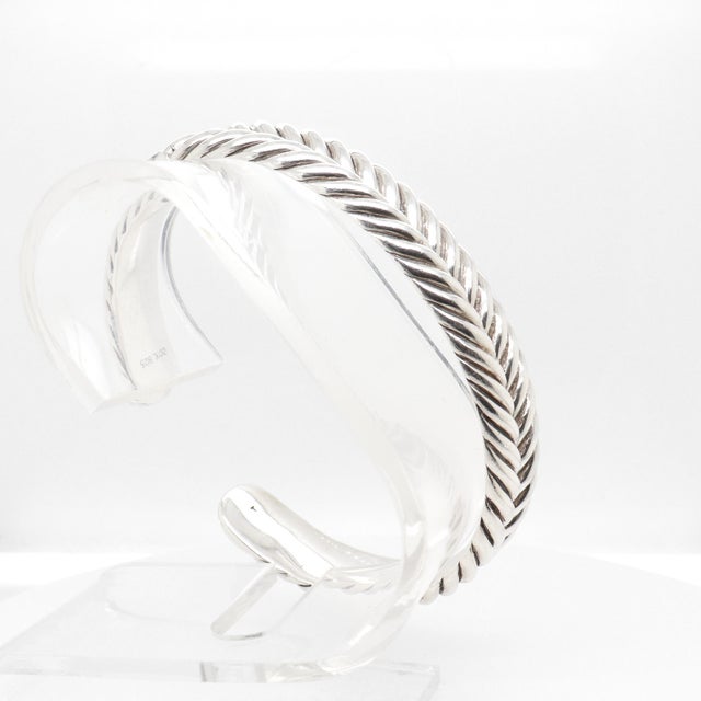 Metal David Yurman Sterling Silver 13mm Chevron Cable Cuff Bracelet For Sale - Image 7 of 13