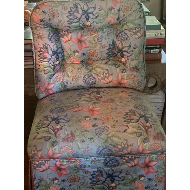 Textile Vintage Upholstered Regency Slipper Chair in Elegant Pip Studio Floral Blue and Salmon Chintz For Sale - Image 7 of 8