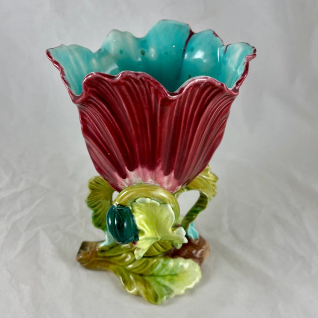 19th Century French Orchies Majolica Glazed Floral Form Vase For Sale - Image 13 of 13