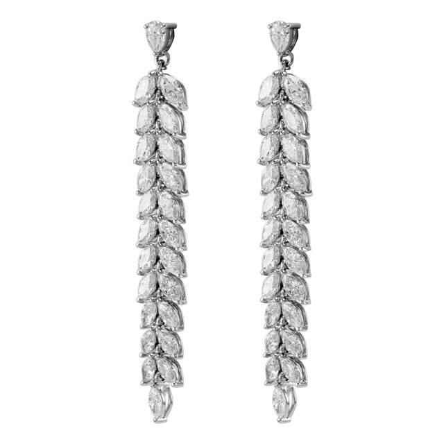 Alexander Beverly Hills 5.32ct Diamond Leaf Earrings 18k White Gold, Pair For Sale