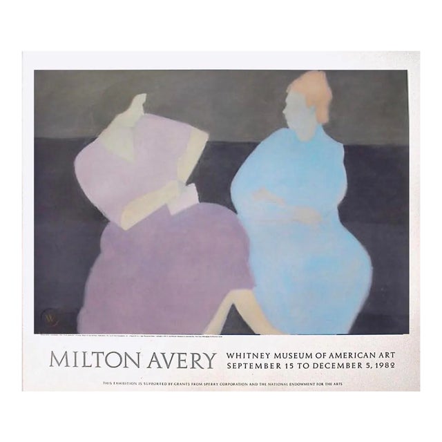 80s Rare Oversized Vintage Original Milton Avery Exhibition Lithograph Poster "The Conversation" the Whitney Museum of Art New York 1982. For Sale
