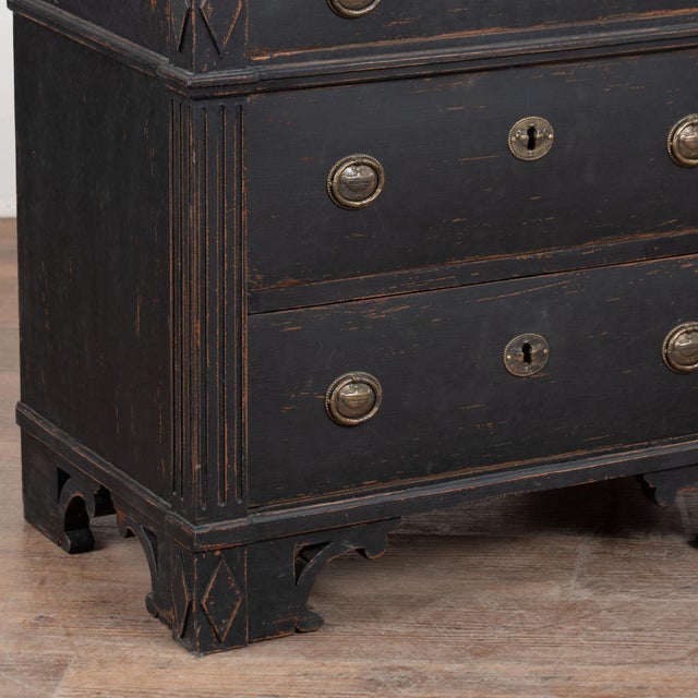 Pair, 19th Century Black Painted Swedish Gustavian Chest of Three Drawers For Sale - Image 15 of 18