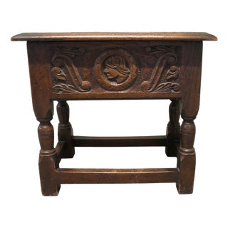 19th Century Oak Joint Coffin Stool with Sewing Box, 1900 For Sale