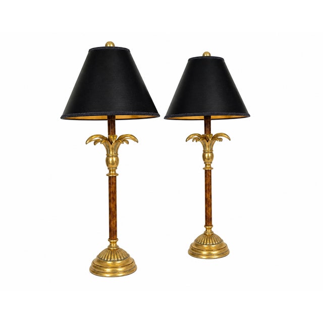 Hollywood Regency Vintage Hollywood Regency Gilt Coastal Palm Tree Table Lamps – A Pair For Sale - Image 3 of 7