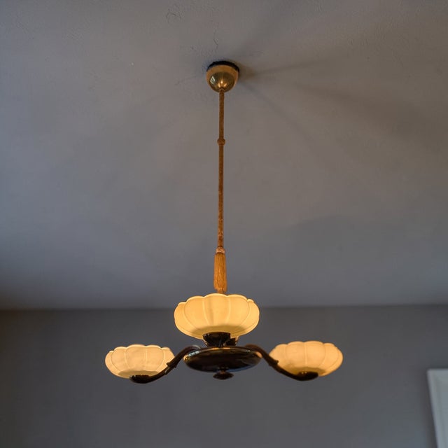 1940s Large 3-Arm Chandelier by Paavo Tynell for Oy Taito AB, 1940s For Sale - Image 5 of 18