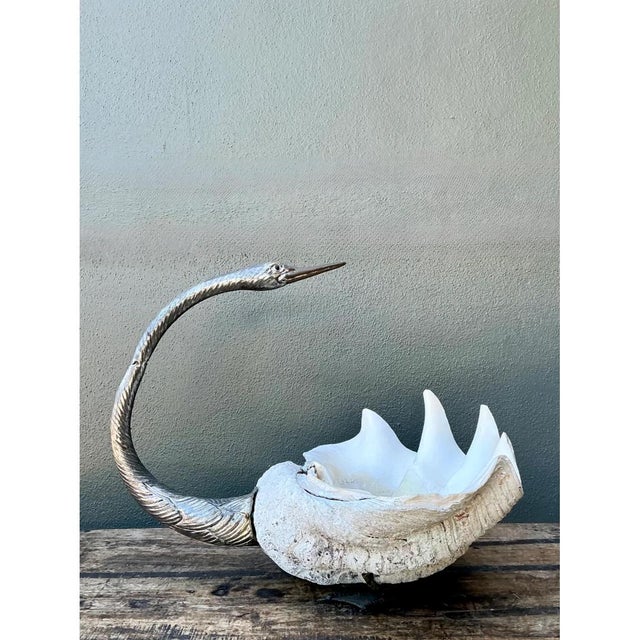 Ivory Vintage Monumental Metal and Clam Shell Swan Centerpiece For Sale - Image 8 of 12