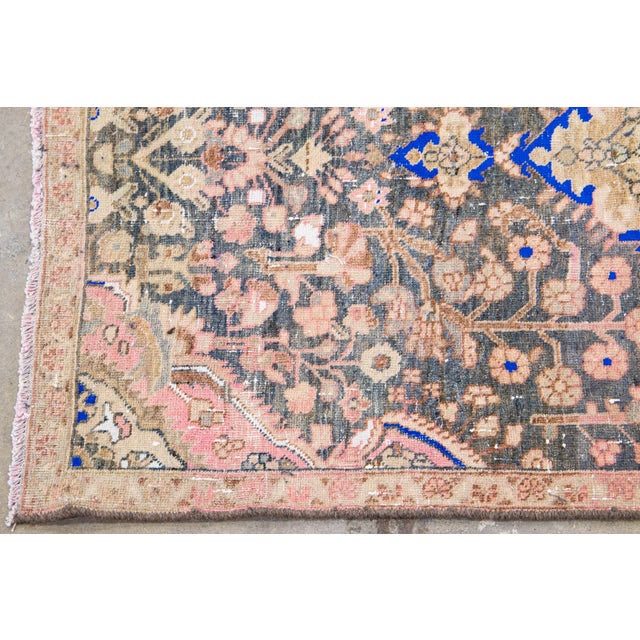 1960s Vintage Persian Distressed Handmade Medallion Blue Wool Rug For Sale In New York - Image 6 of 10