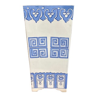 Vintage Tyndale Blue and White Vessel Large Large Fower Vase Blue and White Grecian Revival For Sale