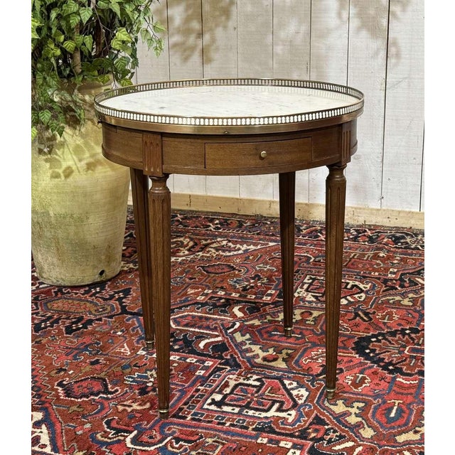 Louis XVI Bouillotte Table in Mahogany with a Marble Top, 1960s For Sale - Image 12 of 12