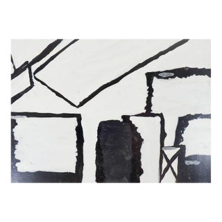 Vintage Mid Century Abstract Black and White Painting For Sale