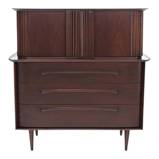 Mid-Century Modern Walnut High Chest Dresser For Sale