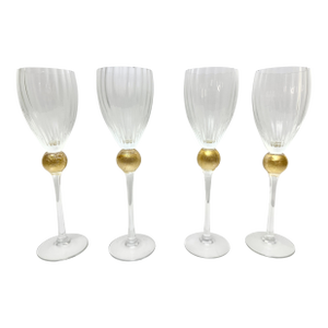Four Vintage All Crystal Manhattan Gold Glass by Union Street 10.25" High