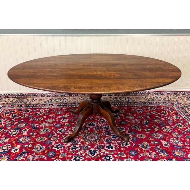 Antique English Country Oval Dining Table Farmhouse Pedestal Oak 1920s-30s For Sale - Image 9 of 18