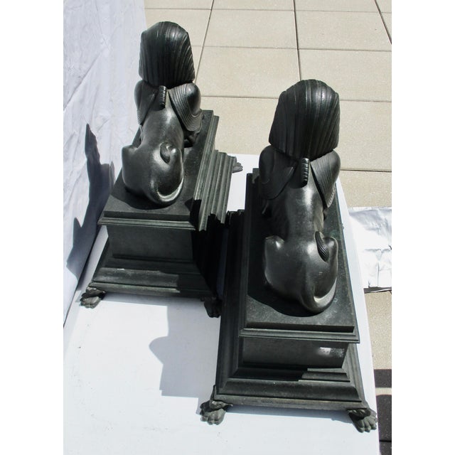 Late 19th Century Vintage Patinated Bronze Sphinx Statues- A Pair of 2 For Sale - Image 10 of 13