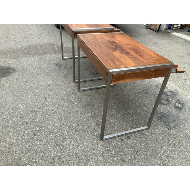 2000 - 2009 Mid Century Modern Pair of Walnut /Chrome Tables For Sale - Image 5 of 10