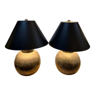 McGuire Hammered Bronze Table Lamps, Pair For Sale