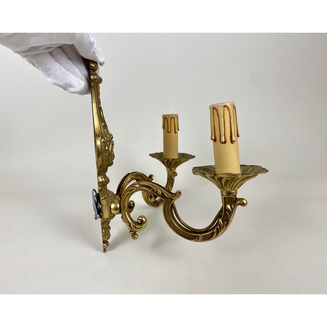 Vintage Single Carved Bronze Candelabra Wall Light Sconce, Belgium, 1960s For Sale - Image 4 of 7